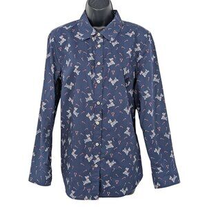 Talbots Button Up Shirt Scottie Dog Candy Cane Print Preppy Office Casual Size M